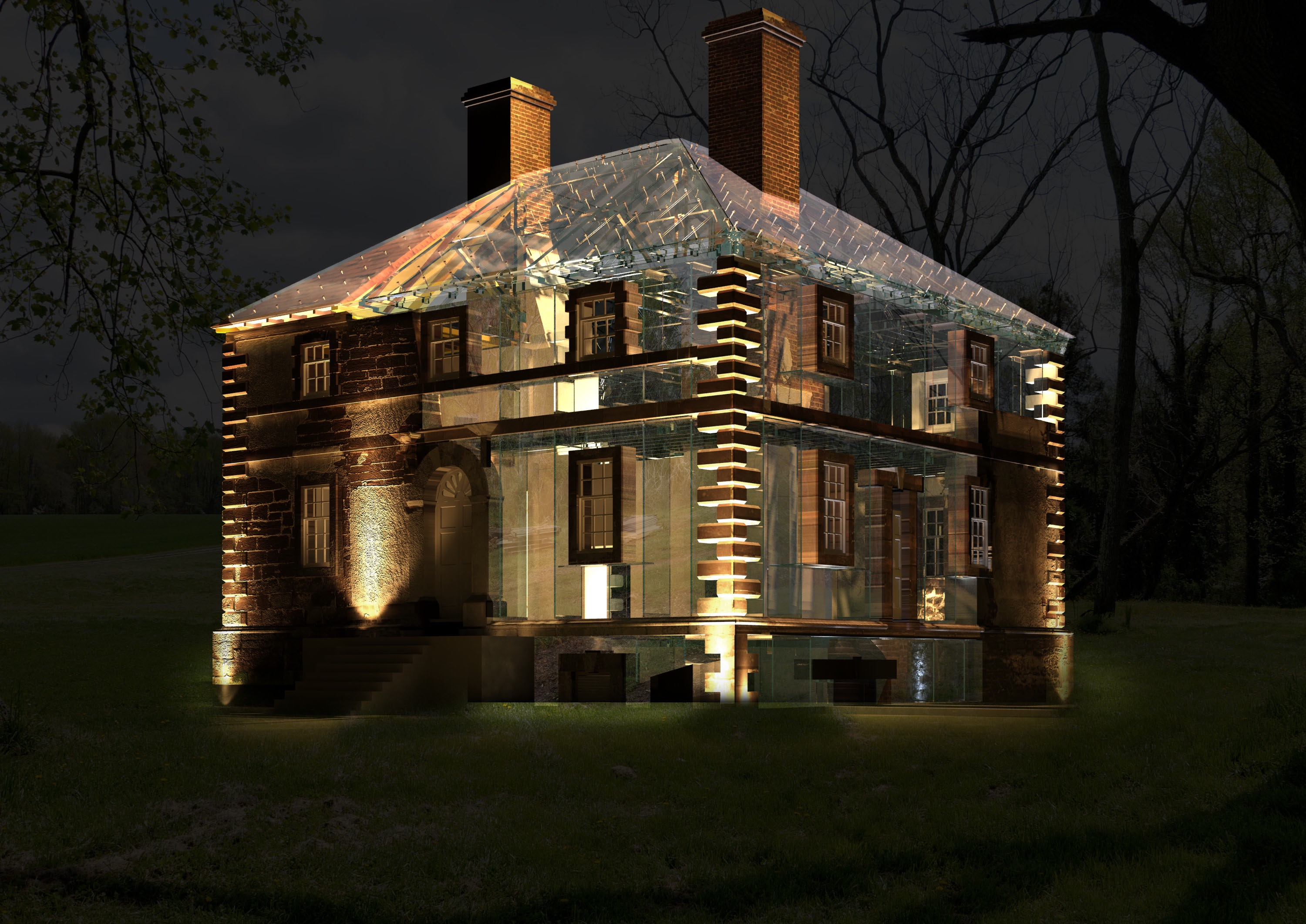 The Menokin/Glass House at Dusk Menokin/Glass House at Dusk